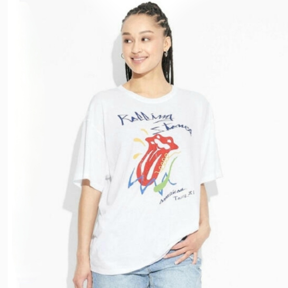 New The Rolling Stones Officially Licensed White Graphic T-Shirt XL XXL 1X 2XL